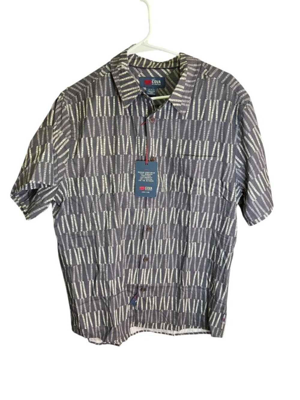 Cova By Jantzen Mens Short Sleeve Button-Up Shirt Gray Abstract Print M NWT